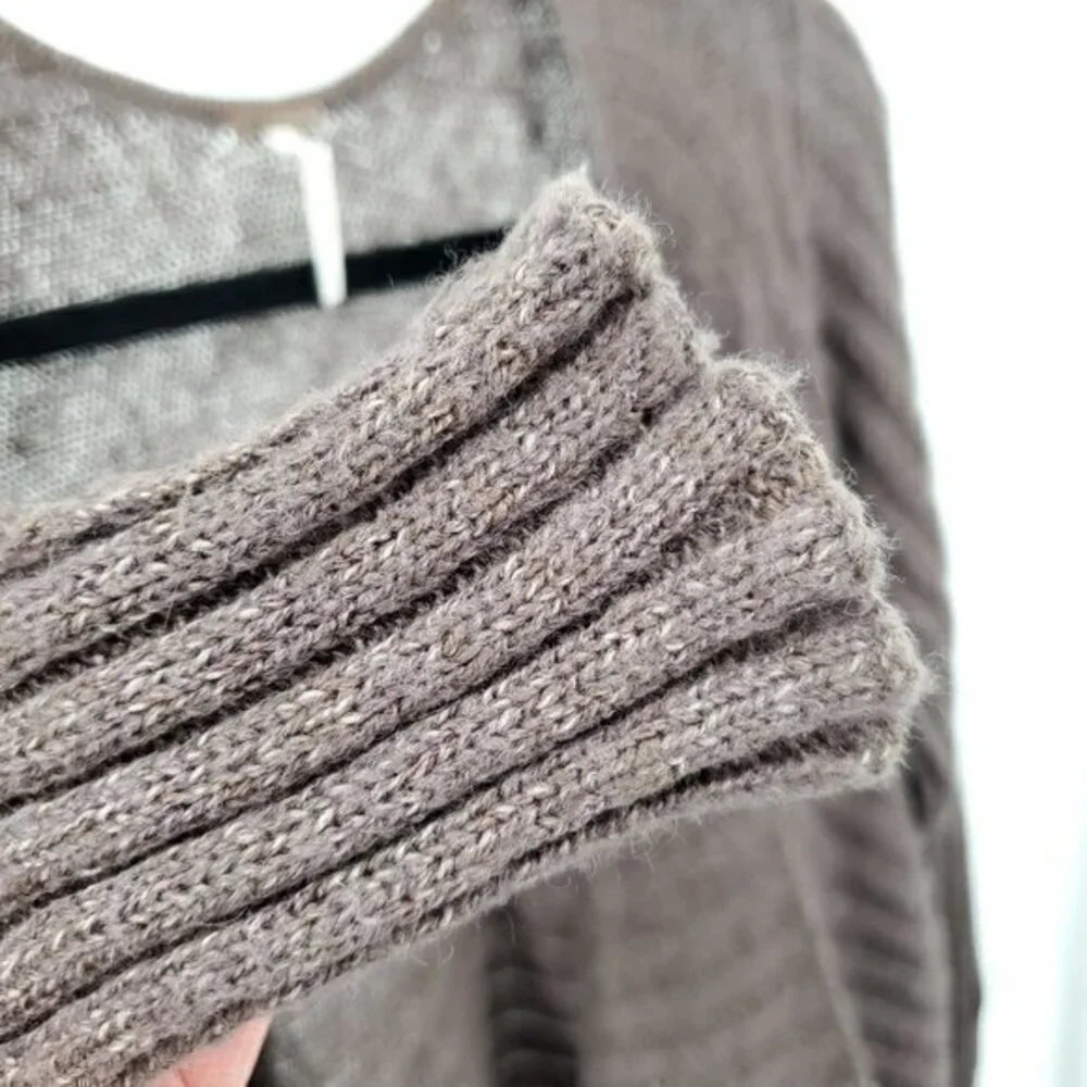 *Repair* Free People Oversized Ribbed Knit Open Cardigan S Blackberry Heather
